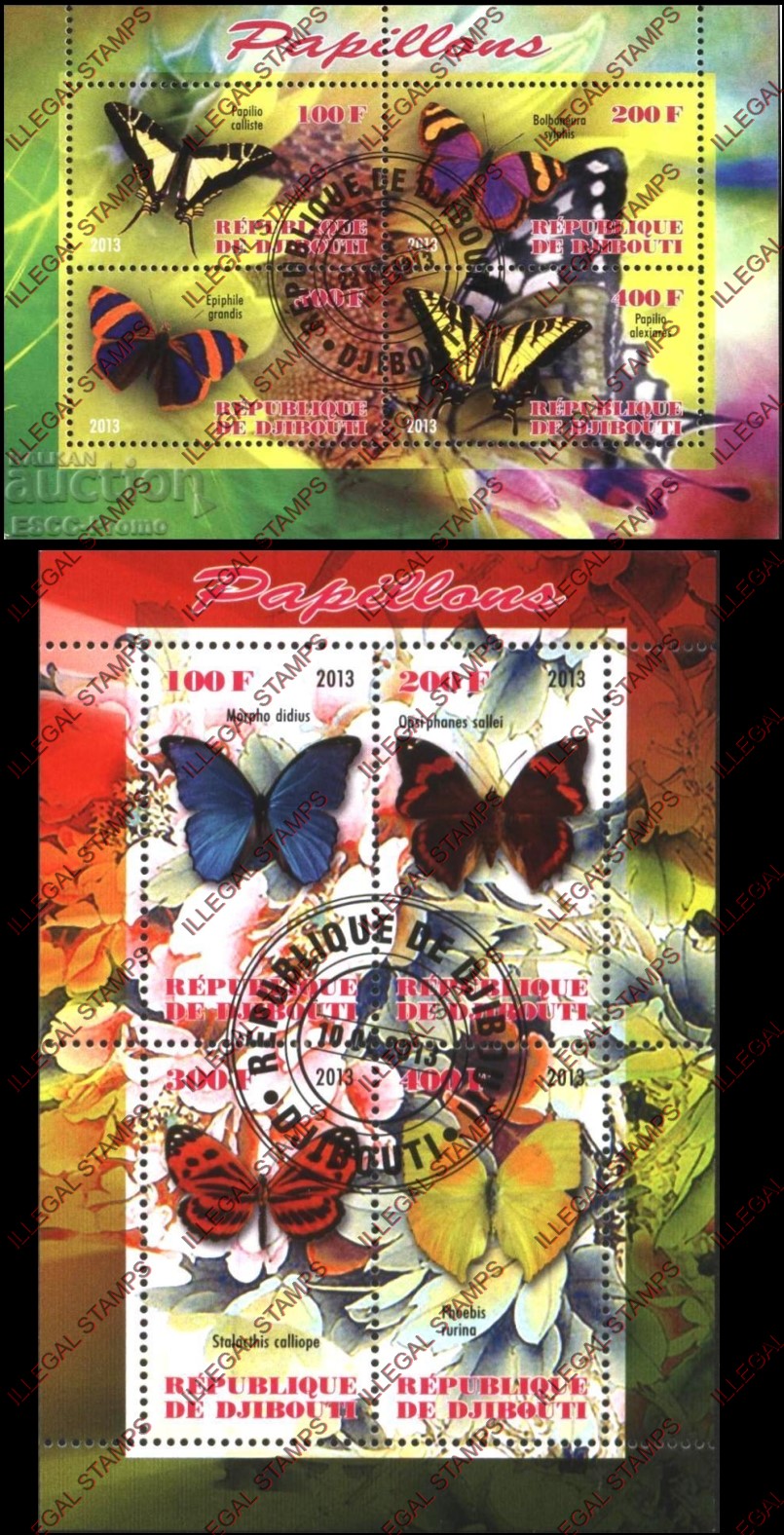 Djibouti 2013 Butterflies Illegal Stamp Souvenir Sheets of 4 Djibouti 2013 Butterflies Illegal Stamp Souvenir Sheets of 4