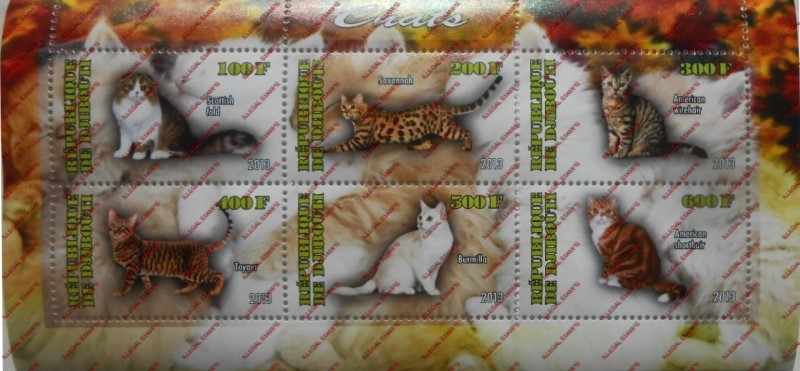 Djibouti 2013 Cats Illegal Stamp Sheetlet of 6 Djibouti 2013 Cats Illegal Stamp Sheetlet of 6