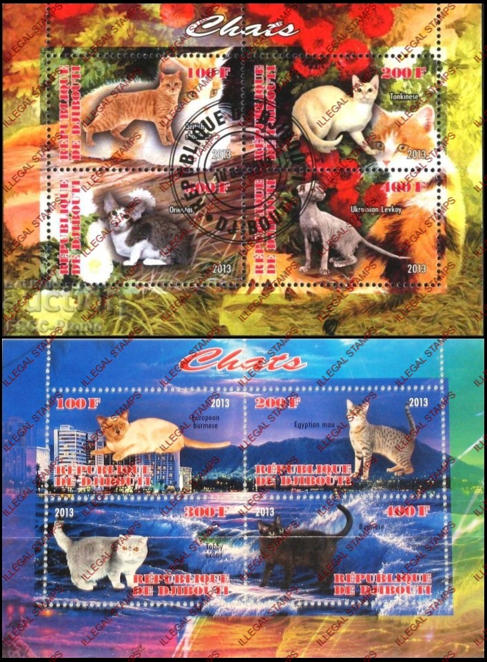 Djibouti 2013 Cats Illegal Stamp Souvenir Sheets of 4 Djibouti 2013 Cats Illegal Stamp Souvenir Sheets of 4