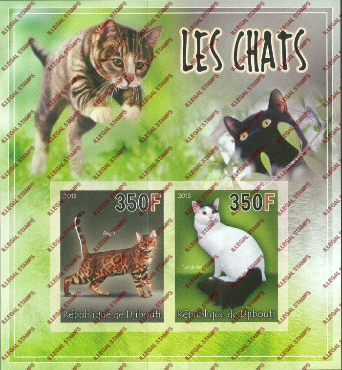 Djibouti 2013 Cats Illegal Stamp Souvenir Sheet of 2 Djibouti 2013 Cats Illegal Stamp Souvenir Sheet of 2