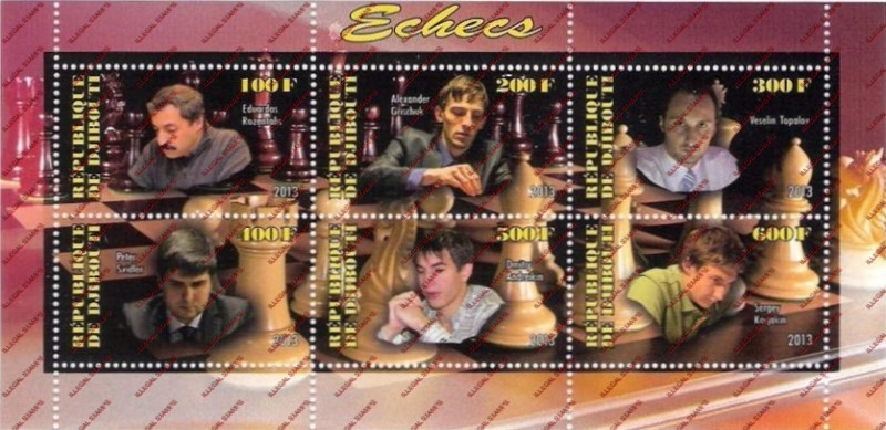 Djibouti 2013 Chess Illegal Stamp Sheetlet of 6 Djibouti 2013 Chess Illegal Stamp Sheetlet of 6