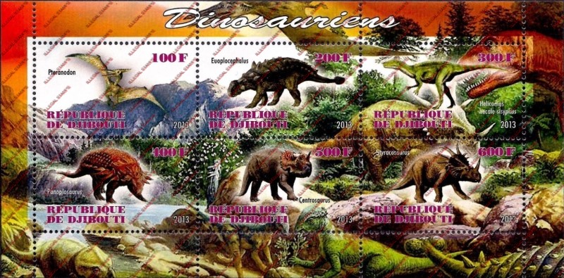 Djibouti 2013 Dinosaurs Illegal Stamp Sheetlet of 6 Djibouti 2013 Dinosaurs Illegal Stamp Sheetlet of 6