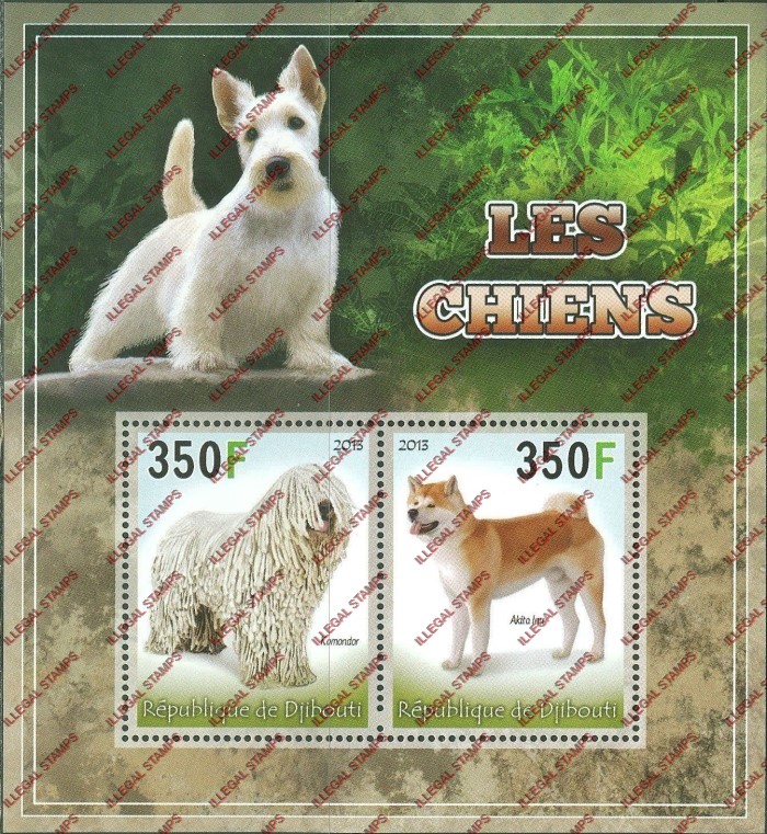 Djibouti 2013 Dogs Illegal Stamp Souvenir Sheet of 2 Djibouti 2013 Dogs Illegal Stamp Souvenir Sheet of 2