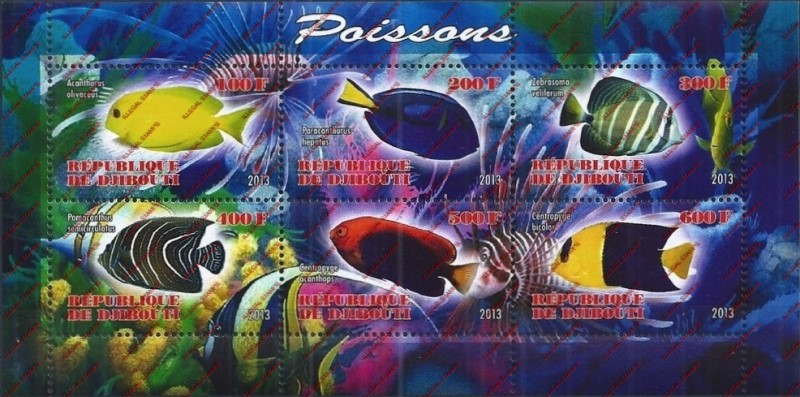 Djibouti 2013 Fish Illegal Stamp Sheetlet of 6 Djibouti 2013 Fish Illegal Stamp Sheetlet of 6