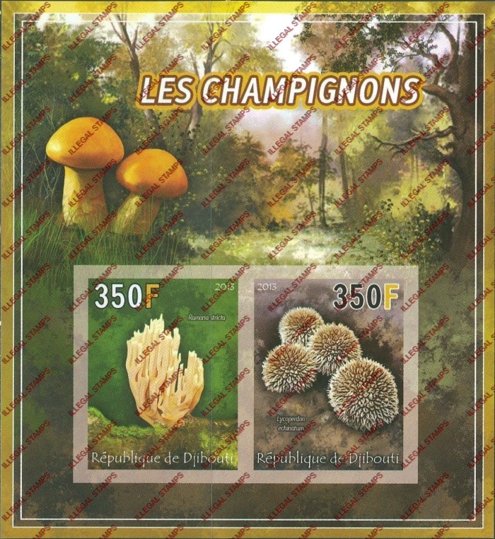 Djibouti 2013 Mushrooms Illegal Stamp Souvenir Sheet of 2 Djibouti 2013 Mushrooms Illegal Stamp Souvenir Sheet of 2