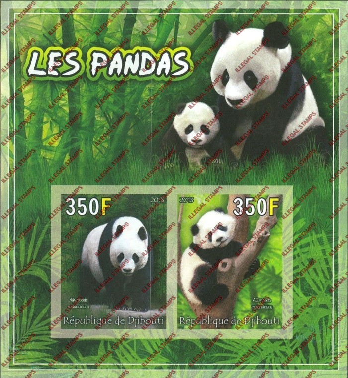 Djibouti 2013 Pandas Illegal Stamp Souvenir Sheet of 2 Djibouti 2013 Pandas Illegal Stamp Souvenir Sheet of 2