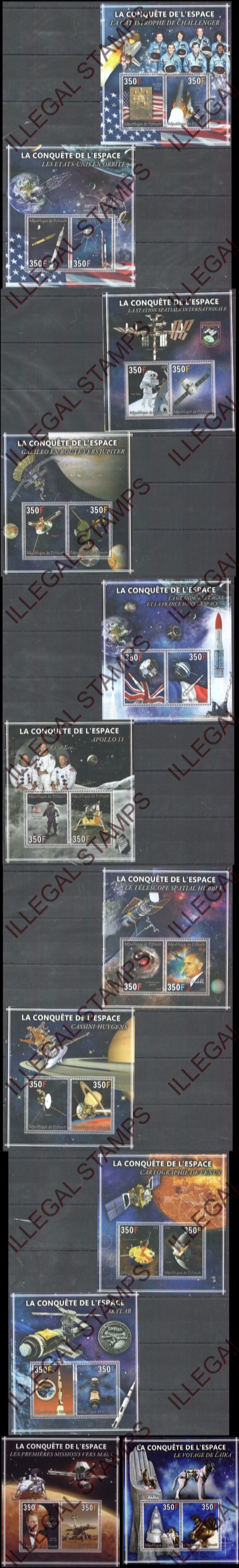 Djibouti 2013 Space Conquest Illegal Stamp Souvenir Sheets of 2 Djibouti 2013 Space Conquest Illegal Stamp Souvenir Sheets of 2