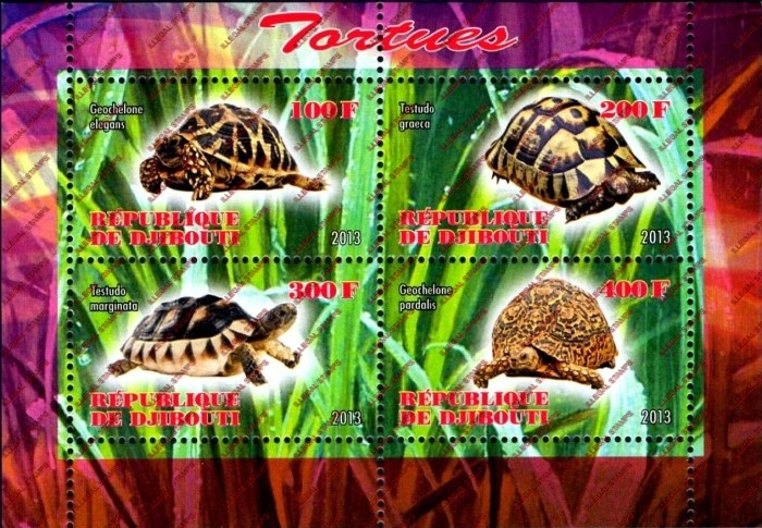 Djibouti 2013 Turtles Illegal Stamp Souvenir Sheet of 4 Djibouti 2013 Turtles Illegal Stamp Souvenir Sheet of 4
