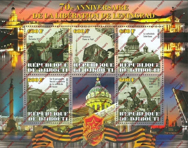 Djibouti 2014 Liberation of Leningrad Illegal Stamp Souvenir Sheet of 5 Djibouti 2014 Liberation of Leningrad Illegal Stamp Souvenir Sheet of 5