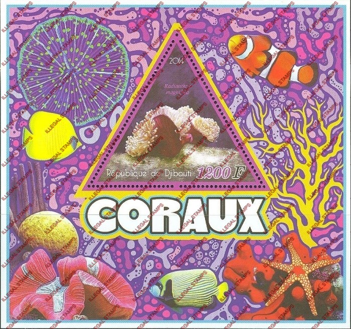 Djibouti 2014 Marine Coral Illegal Stamp Souvenir Sheet of 1 Djibouti 2014 Marine Coral Illegal Stamp Souvenir Sheet of 1