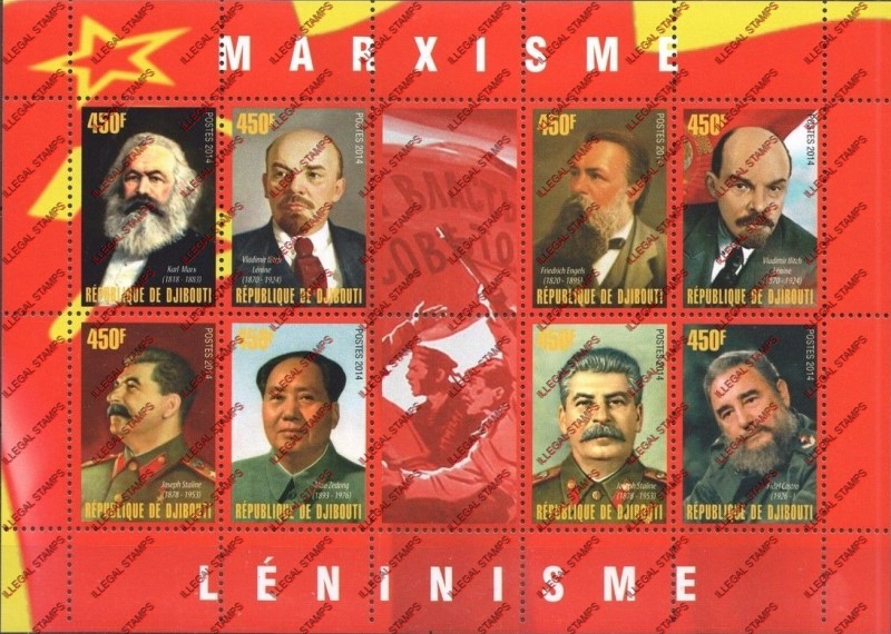 Djibouti 2014 Marxism Leninism Illegal Stamp Sheetlet of 8 Djibouti 2014 Marxism Leninism Illegal Stamp Sheetlet of 8