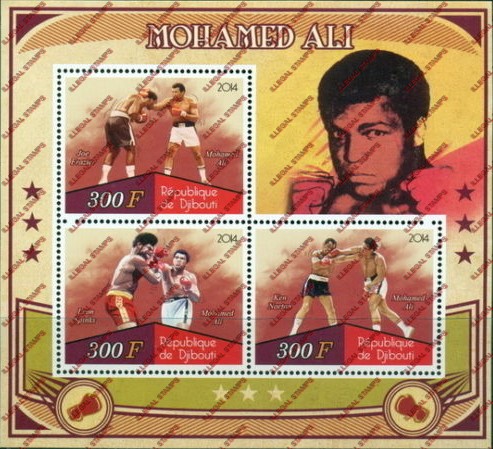 Djibouti 2014 Boxing Mohamed Ali Illegal Stamp Souvenir Sheet of 3 Djibouti 2014 Boxing Mohamed Ali Illegal Stamp Souvenir Sheet of 3