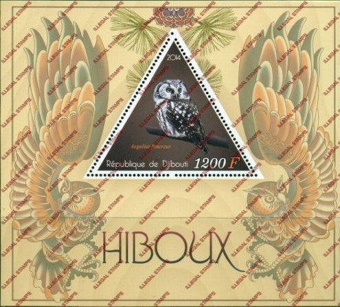Djibouti 2014 Owls Illegal Stamp Souvenir Sheet of 1 Djibouti 2014 Owls Illegal Stamp Souvenir Sheet of 1
