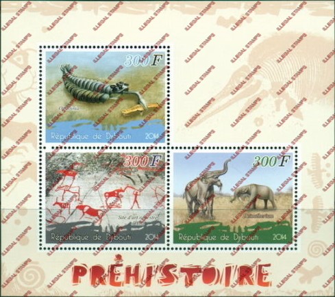 Djibouti 2014 Prehistoric Illegal Stamp Souvenir Sheet of 3 Djibouti 2014 Prehistoric Illegal Stamp Souvenir Sheet of 3