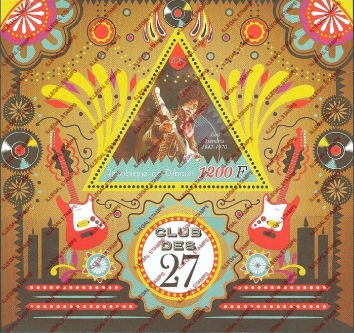 Djibouti 2014 Rock Musicians Illegal Stamp Souvenir Sheet of 1 Djibouti 2014 Rock Musicians Illegal Stamp Souvenir Sheet of 1