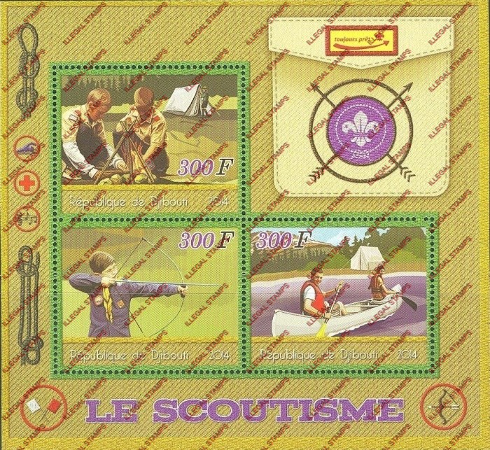 Djibouti 2014 Scouting Scoutism Illegal Stamp Souvenir Sheet of 3 Djibouti 2014 Scouting Scoutism Illegal Stamp Souvenir Sheet of 3