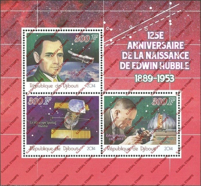 Djibouti 2014 Space Edwin Hubble Illegal Stamp Souvenir Sheet of 3 Djibouti 2014 Space Edwin Hubble Illegal Stamp Souvenir Sheet of 3