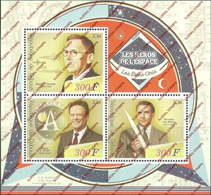 Djibouti 2014 Space Heroes United States Illegal Stamp Souvenir Sheet of 3 Djibouti 2014 Space Heroes United States Illegal Stamp Souvenir Sheet of 3