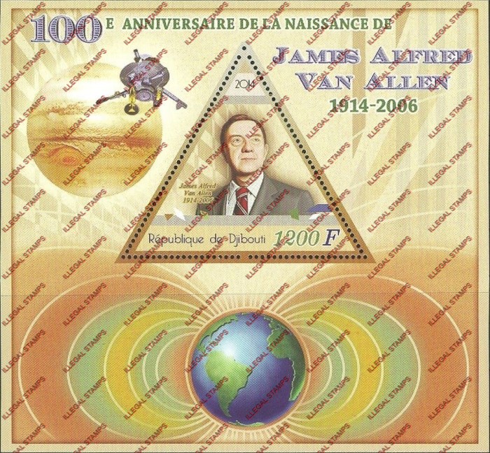 Djibouti 2014 Space James Alfred Van Allen Illegal Stamp Souvenir Sheet of 1 Djibouti 2014 Space James Alfred Van Allen Illegal Stamp Souvenir Sheet of 1