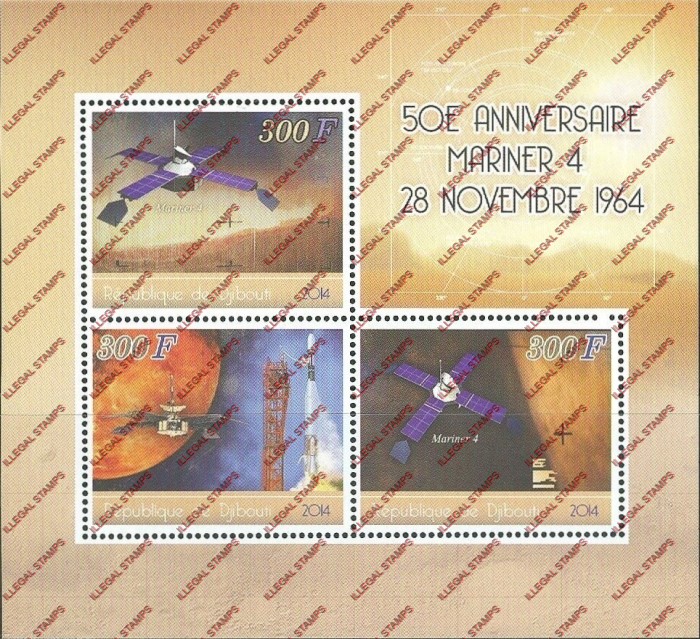 Djibouti 2014 Space Mariner 4 Illegal Stamp Souvenir Sheet of 3 Djibouti 2014 Space Mariner 4 Illegal Stamp Souvenir Sheet of 3