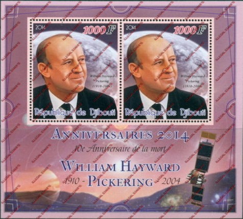 Djibouti 2014 Space William Hayward Pickering Illegal Stamp Souvenir Sheet of 2 Djibouti 2014 Space William Hayward Pickering Illegal Stamp Souvenir Sheet of 2