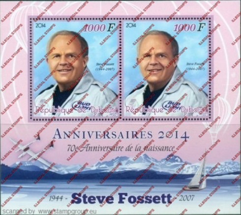 Djibouti 2014 Steve Fossett Illegal Stamp Souvenir Sheet of 2 Djibouti 2014 Steve Fossett Illegal Stamp Souvenir Sheet of 2