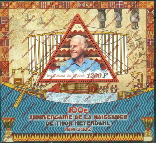 Djibouti 2014 Thor Heyerdahl Illegal Stamp Souvenir Sheet of 1 Djibouti 2014 Thor Heyerdahl Illegal Stamp Souvenir Sheet of 1