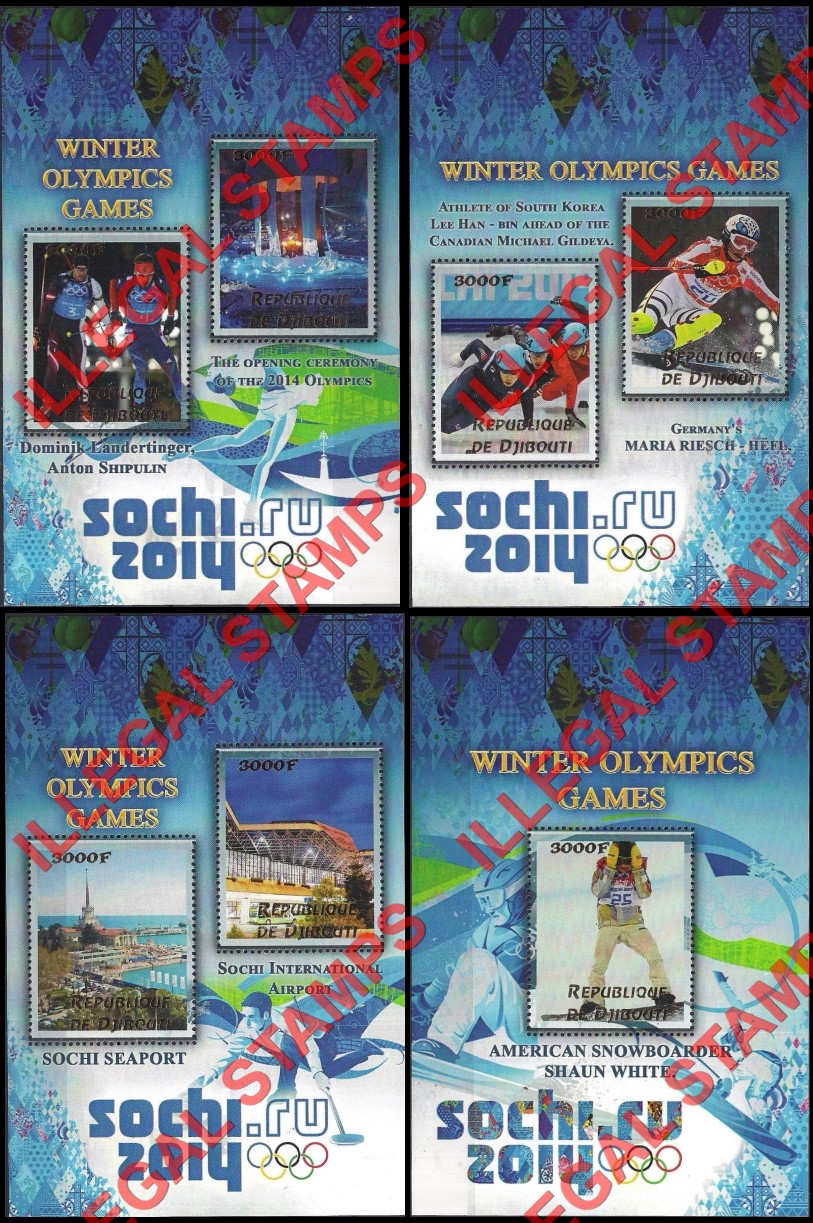 Djibouti 2014 Winter Olympic Games Illegal Stamp Souvenir Sheets (Part 1) Djibouti 2014 Winter Olympic Games Illegal Stamp Souvenir Sheets (Part 1)