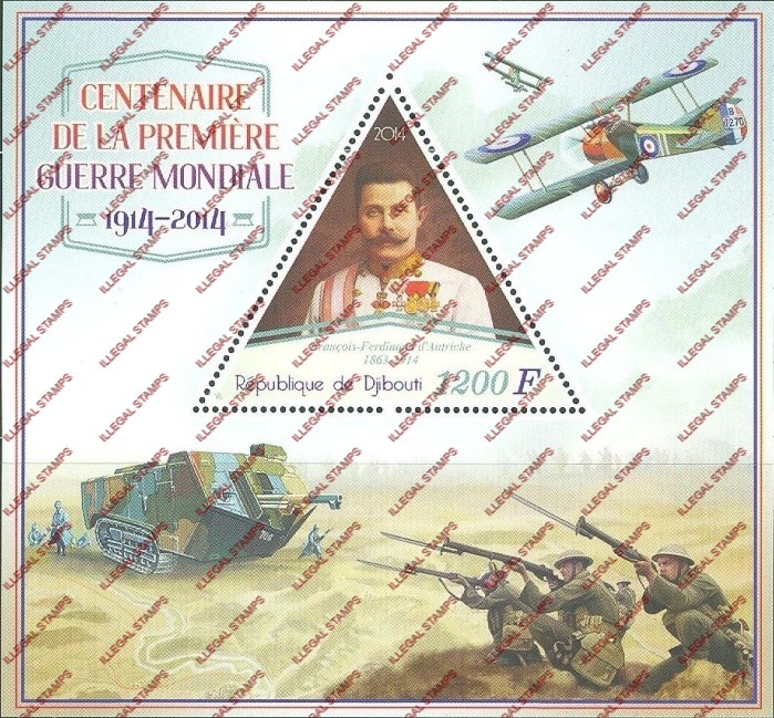Djibouti 2014 Centenary of World War I Illegal Stamp Souvenir Sheet of 1 Djibouti 2014 Centenary of World War I Illegal Stamp Souvenir Sheet of 1