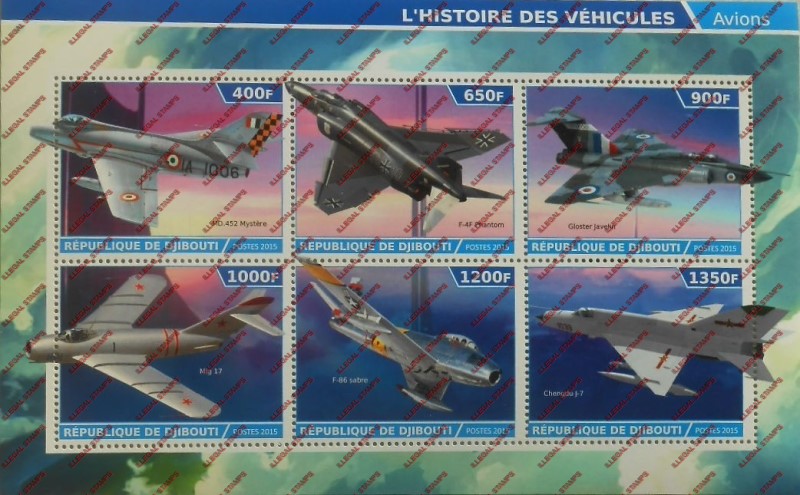 Djibouti 2015 Fighter Jets (modern part 3) Illegal Stamp Sheetlet of 6