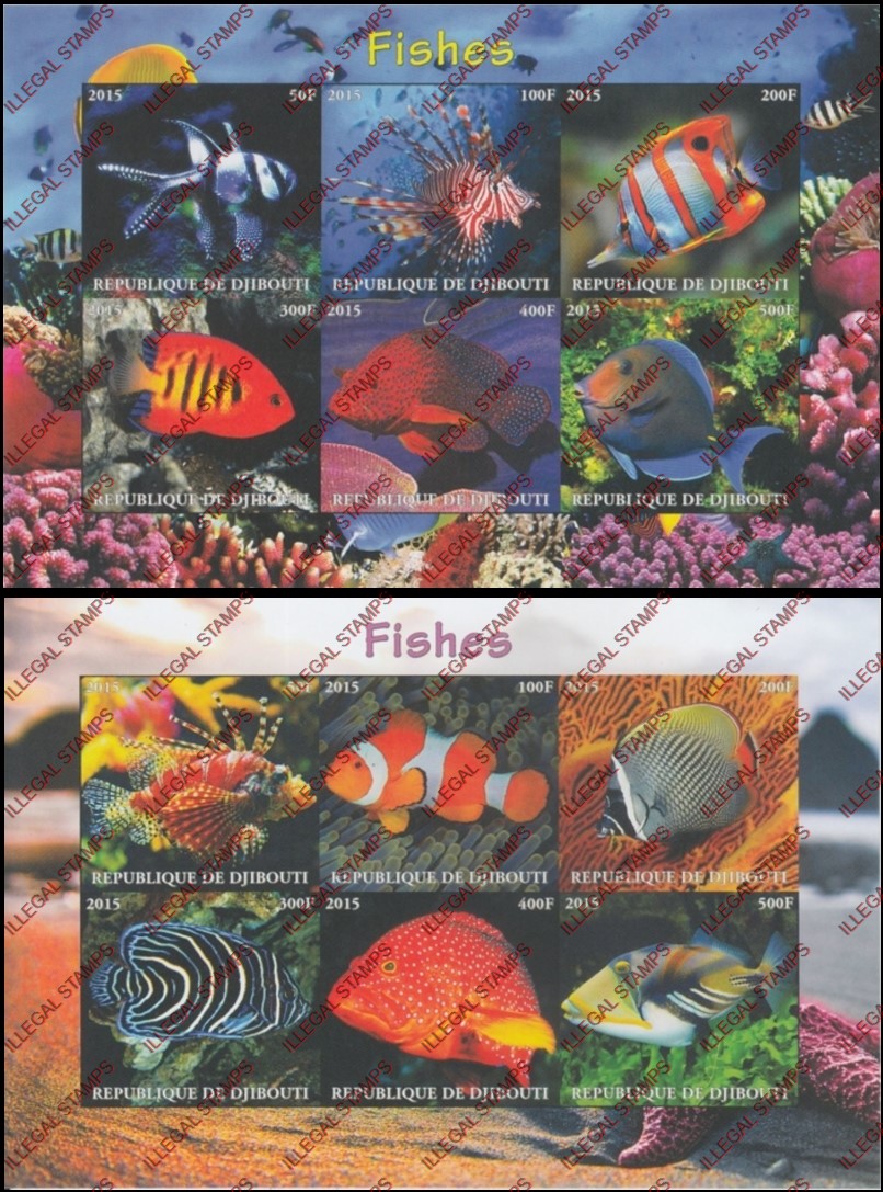 Djibouti 2015 Fish Illegal Stamp Sheetlets of 6