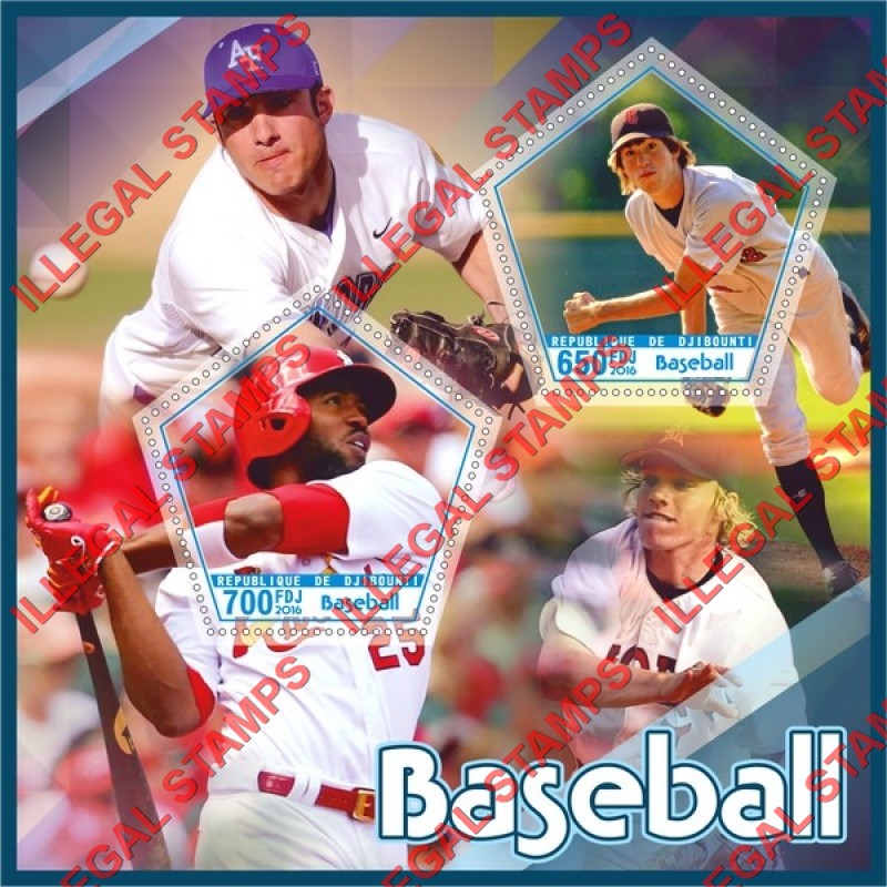 Djibouti 2016 Baseball Players Illegal Stamp Souvenir Sheet of 2 Djibouti 2016 Baseball Players Illegal Stamp Souvenir Sheet of 2