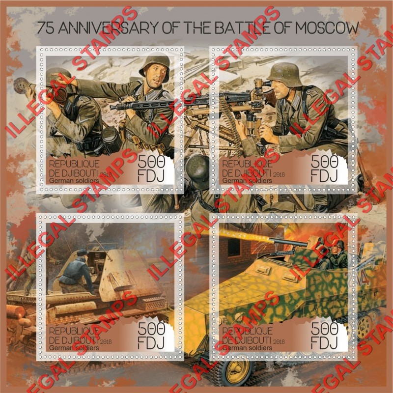Djibouti 2016 Battle of Moscow Illegal Stamp Souvenir Sheet of 4 Djibouti 2016 Battle of Moscow Illegal Stamp Souvenir Sheet of 4