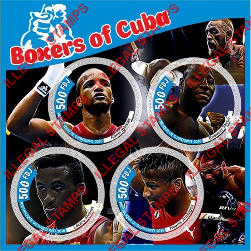 Djibouti 2016 Boxers of Cuba Illegal Stamp Souvenir Sheet of 4 Djibouti 2016 Boxers of Cuba Illegal Stamp Souvenir Sheet of 4