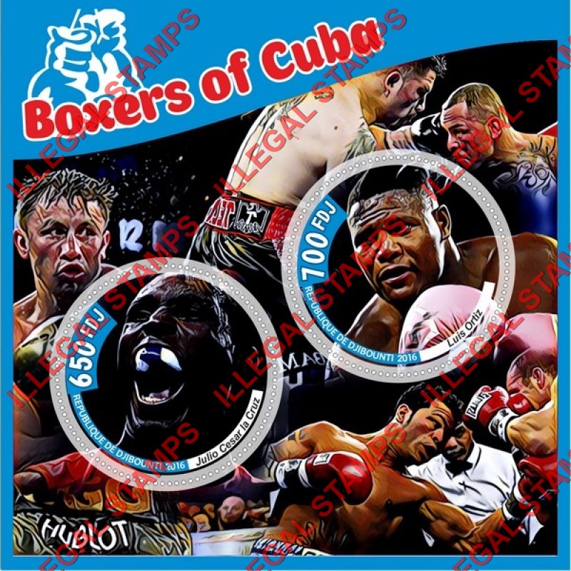 Djibouti 2016 Boxers of Cuba Illegal Stamp Souvenir Sheet of 2 Djibouti 2016 Boxers of Cuba Illegal Stamp Souvenir Sheet of 2
