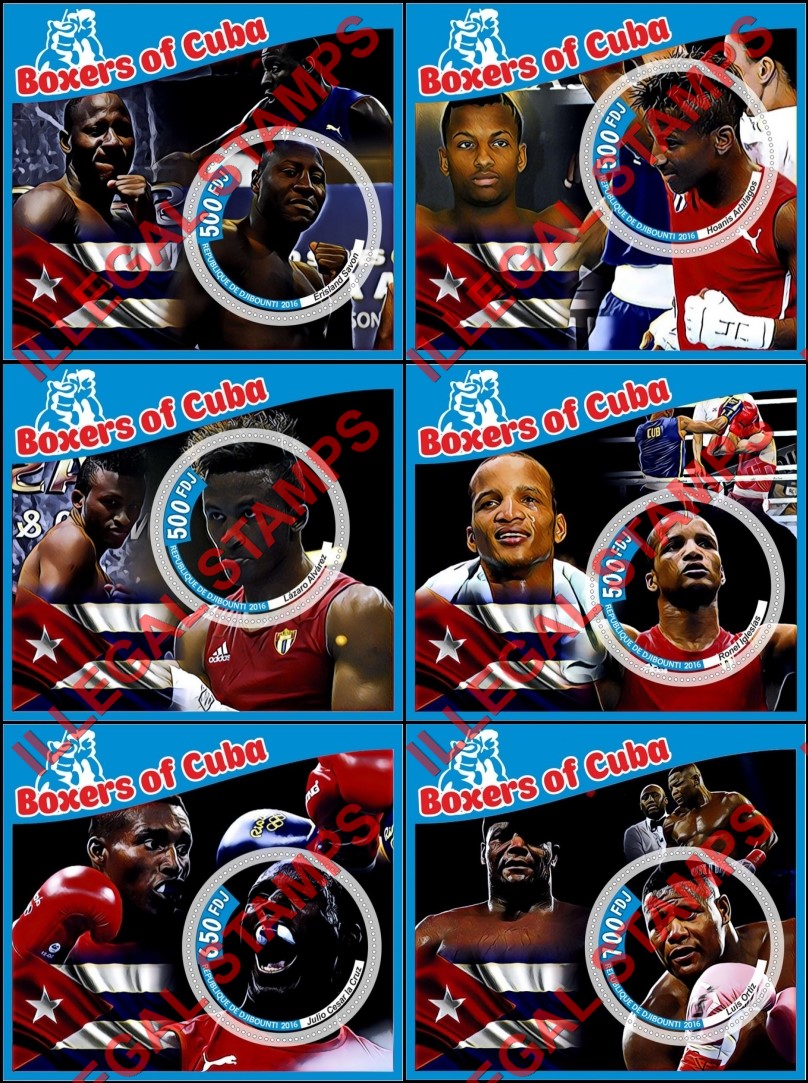 Djibouti 2016 Boxers of Cuba Illegal Stamp Souvenir Sheets of 1 Djibouti 2016 Boxers of Cuba Illegal Stamp Souvenir Sheets of 1