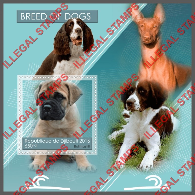 Djibouti 2016 Dogs (different) Illegal Stamp Souvenir Sheet of 2 Djibouti 2016 Dogs (different) Illegal Stamp Souvenir Sheet of 2