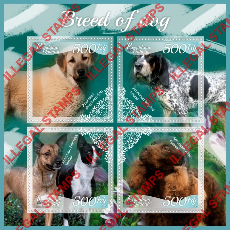 Djibouti 2016 Dogs Illegal Stamp Souvenir Sheet of 4 Djibouti 2016 Dogs Illegal Stamp Souvenir Sheet of 4