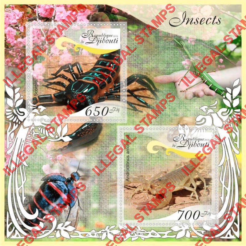 Djibouti 2016 Insects Illegal Stamp Souvenir Sheet of 2 Djibouti 2016 Insects Illegal Stamp Souvenir Sheet of 2