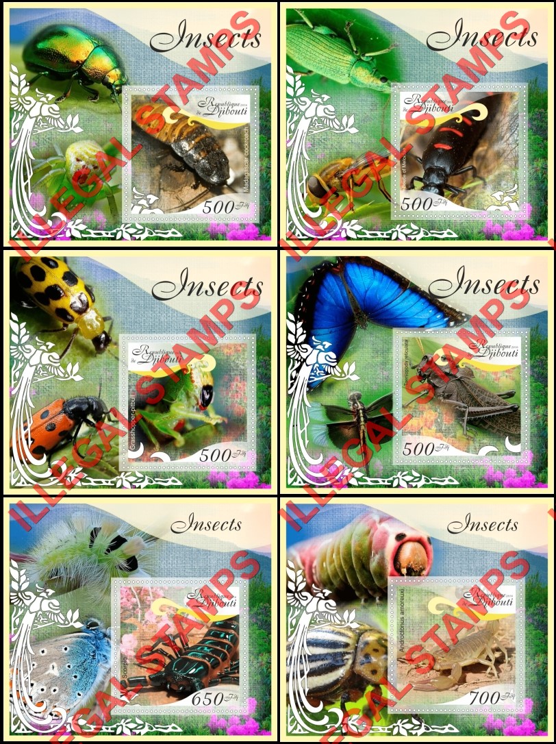 Djibouti 2016 Insects Illegal Stamp Souvenir Sheets of 1 Djibouti 2016 Insects Illegal Stamp Souvenir Sheets of 1