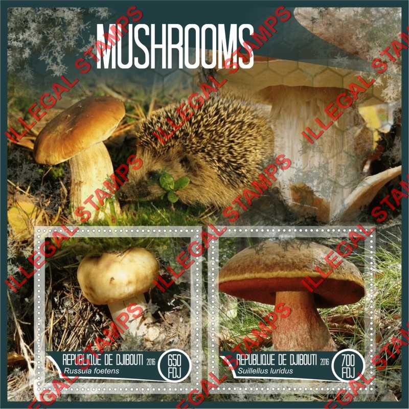 Djibouti 2016 Mushrooms Illegal Stamp Souvenir Sheet of 2 Djibouti 2016 Mushrooms Illegal Stamp Souvenir Sheet of 2