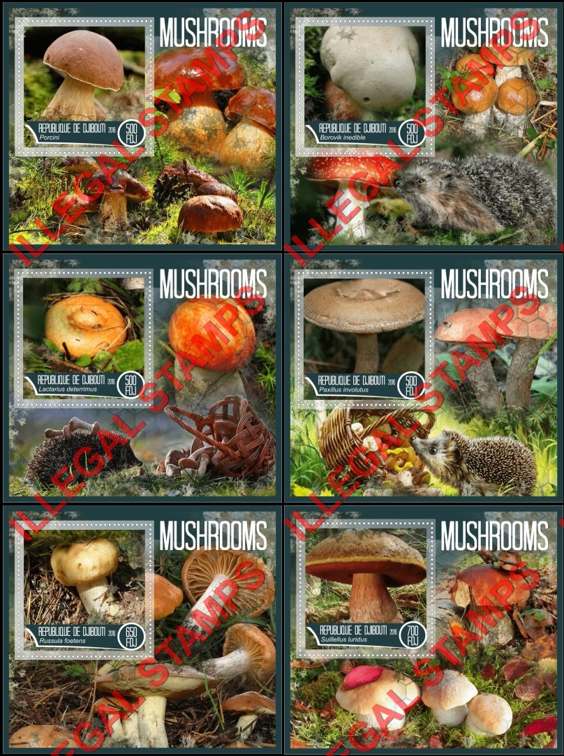 Djibouti 2016 Mushrooms Illegal Stamp Souvenir Sheets of 1 Djibouti 2016 Mushrooms Illegal Stamp Souvenir Sheets of 1