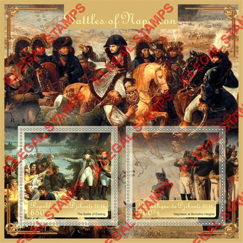 Djibouti 2016 Napoleon Battles Illegal Stamp Souvenir Sheet of 2 Djibouti 2016 Napoleon Battles Illegal Stamp Souvenir Sheet of 2