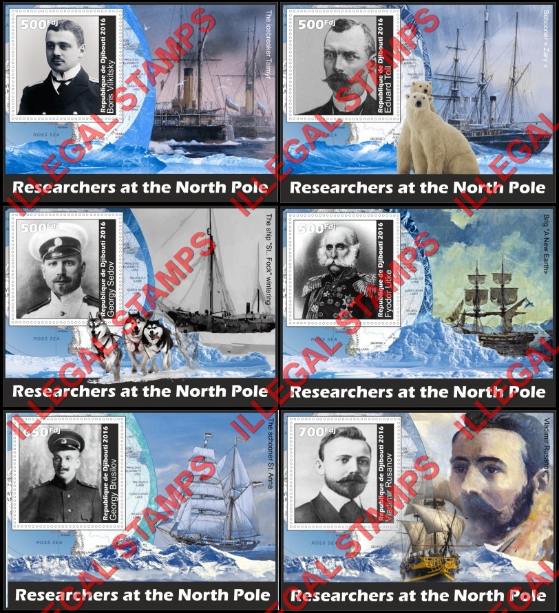 Djibouti 2016 North Pole Researchers Illegal Stamp Souvenir Sheets of 1 Djibouti 2016 North Pole Researchers Illegal Stamp Souvenir Sheets of 1