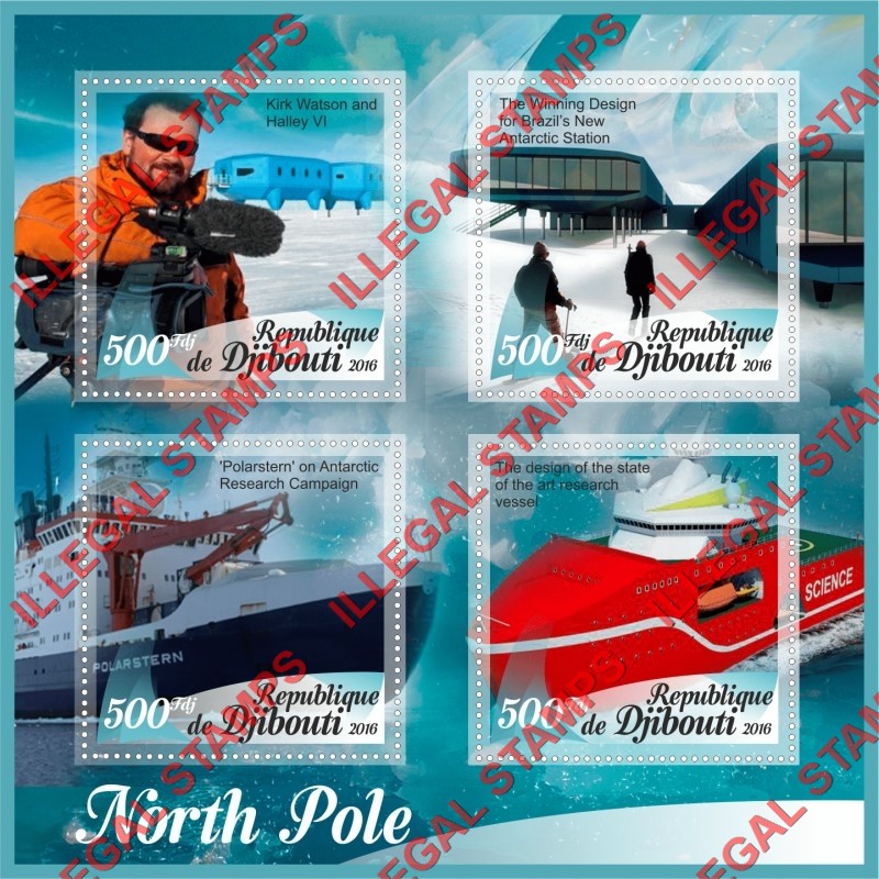 Djibouti 2016 North Pole Illegal Stamp Souvenir Sheet of 4 Djibouti 2016 North Pole Illegal Stamp Souvenir Sheet of 4