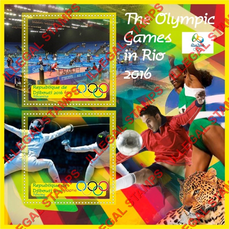 Djibouti 2016 Olympic Games in Rio Illegal Stamp Souvenir Sheet of 2 Djibouti 2016 Olympic Games in Rio Illegal Stamp Souvenir Sheet of 2