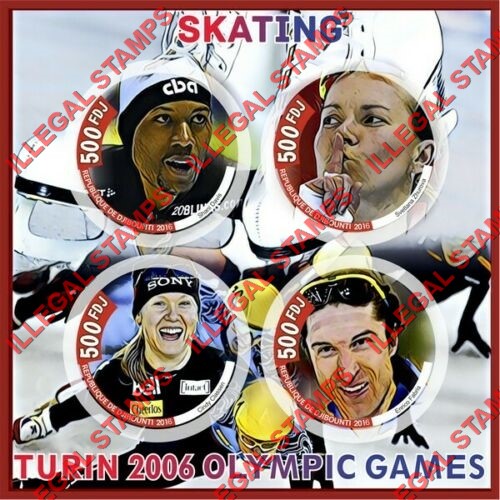 Djibouti 2016 Olympic Games Turin 2006 Skating Illegal Stamp Souvenir Sheet of 4 Djibouti 2016 Olympic Games Turin 2006 Skating Illegal Stamp Souvenir Sheet of 4