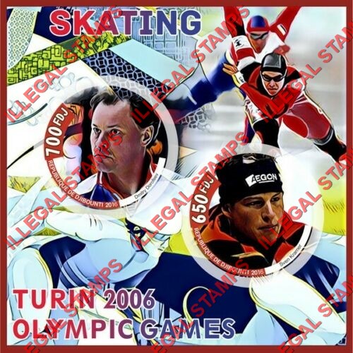 Djibouti 2016 Olympic Games Turin 2006 Skating Illegal Stamp Souvenir Sheet of 2 Djibouti 2016 Olympic Games Turin 2006 Skating Illegal Stamp Souvenir Sheet of 2