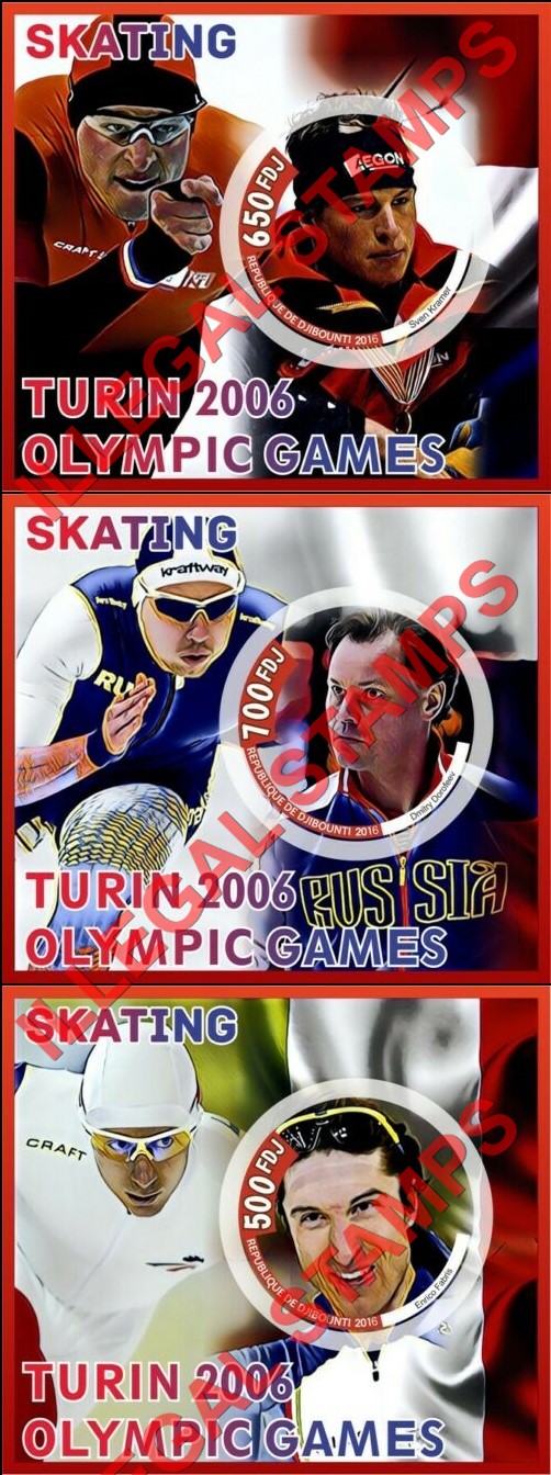 Djibouti 2016 Olympic Games Turin 2006 Skating Illegal Stamp Souvenir Sheets of 1 (Part 1) Djibouti 2016 Olympic Games Turin 2006 Skating Illegal Stamp Souvenir Sheets of 1 (Part 1)