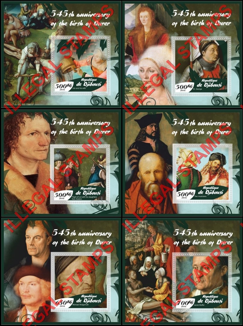Djibouti 2016 Paintings by Albrecht Durer Illegal Stamp Souvenir Sheets of 1 Djibouti 2016 Paintings by Albrecht Durer Illegal Stamp Souvenir Sheets of 1